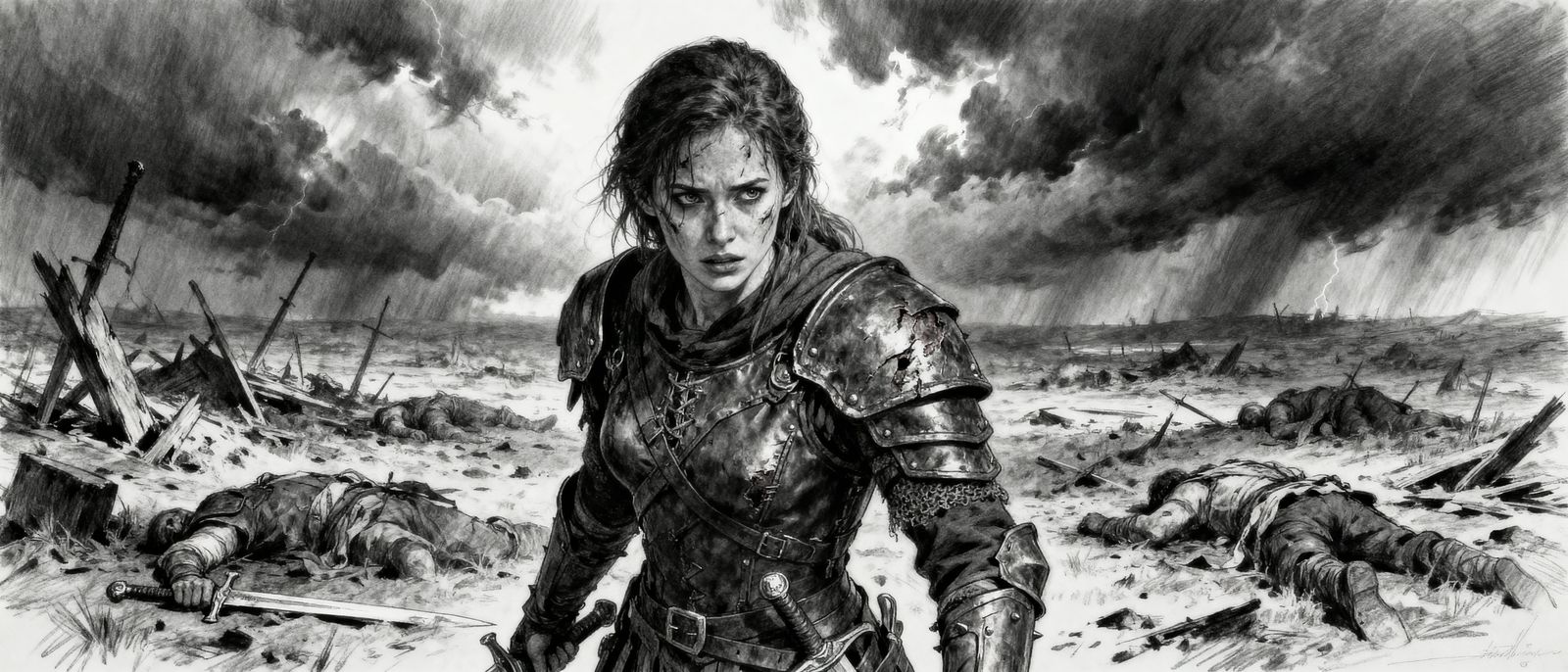 Warrior's Grim Determination on Chaotic Battlefield