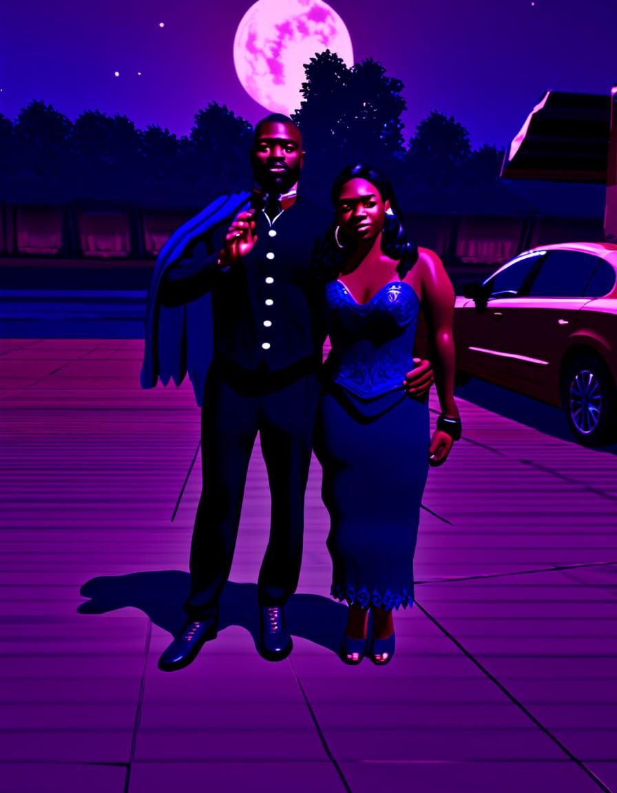 Married Vampire Couple in Dark Forest, Oil Painting