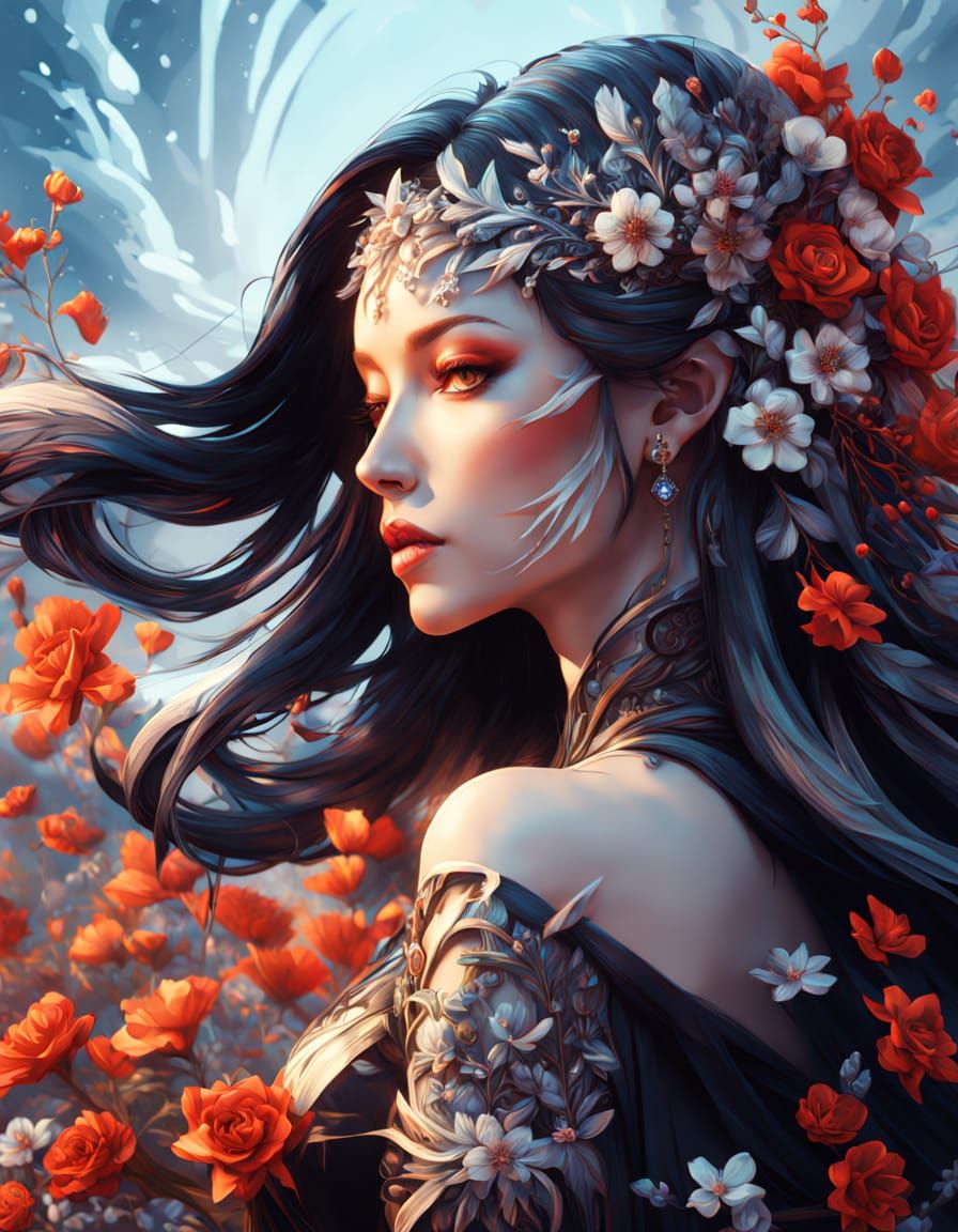 Ethereal Woman in Blossoming Twilight