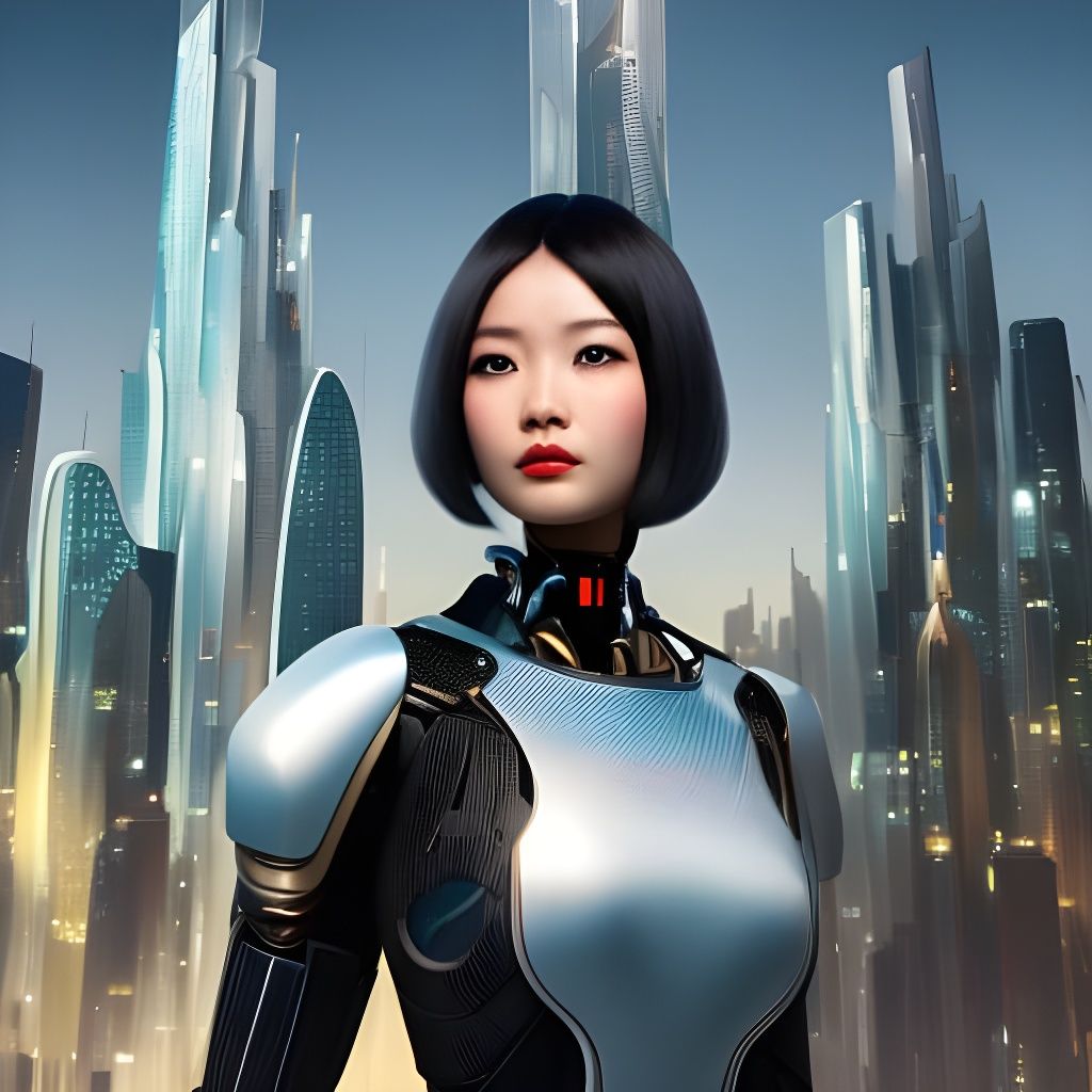 Cyberpunk Girl Portrait in Futuristic Cityscape