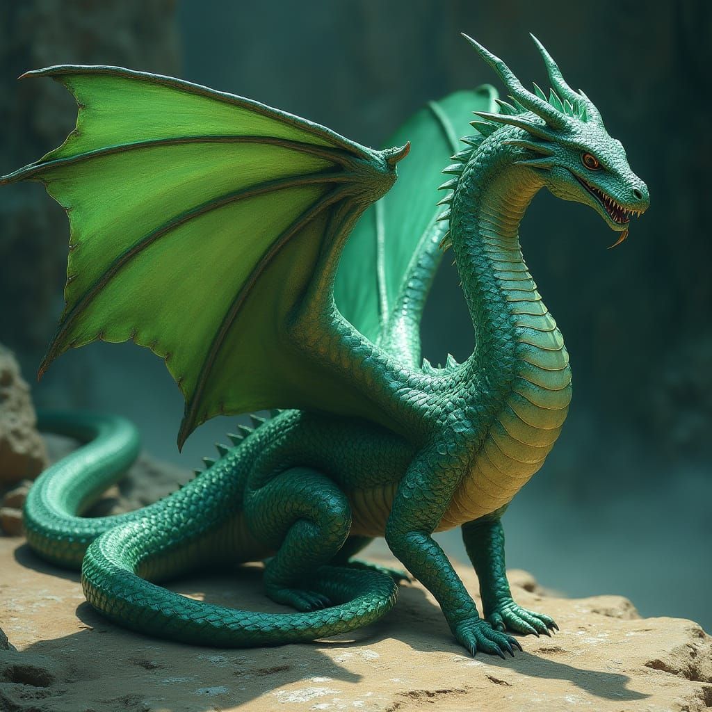 Majestic Emerald Dragon in Cyberpunk Style