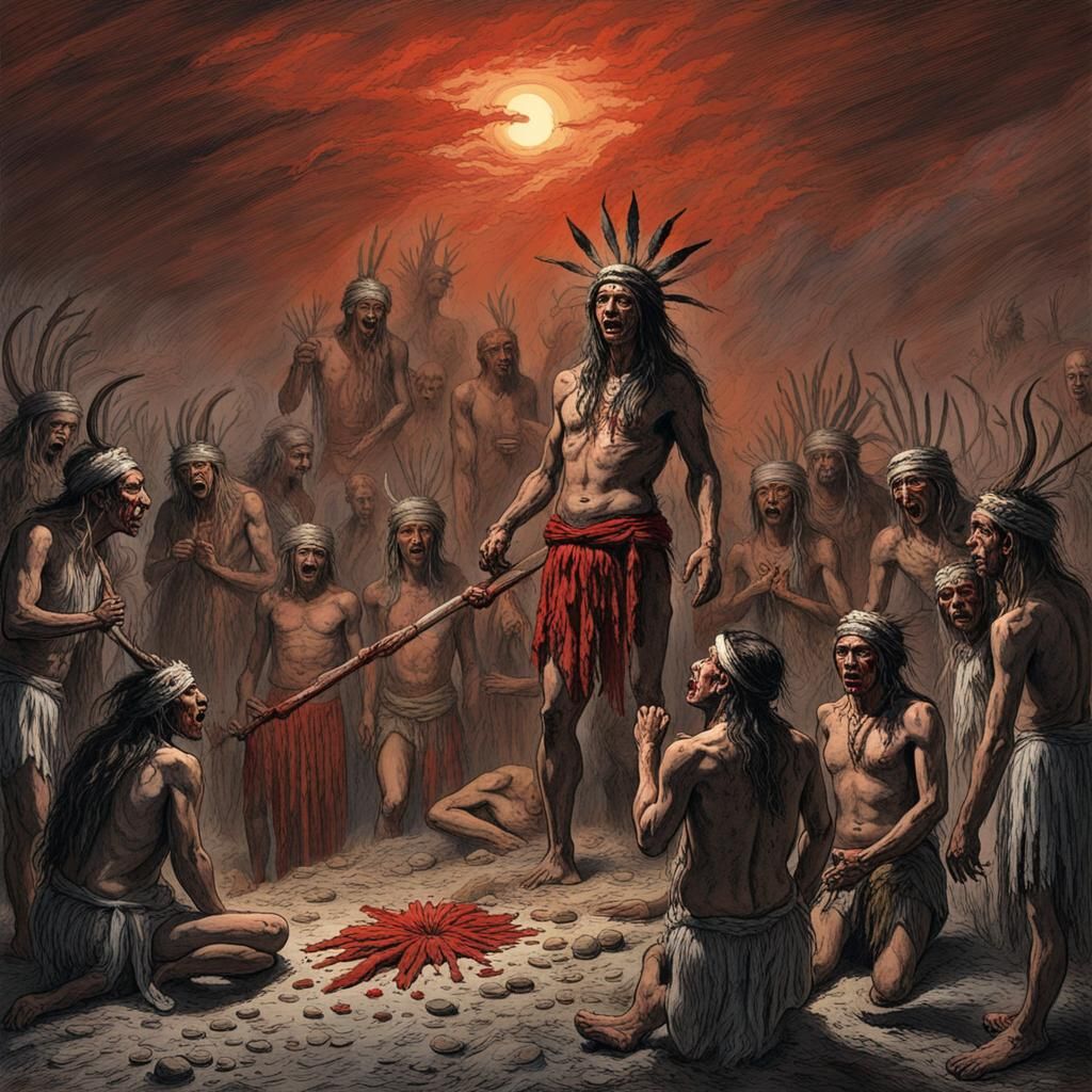 Bloody Human Sacrifice to Sun Gods: Creepy Illustration