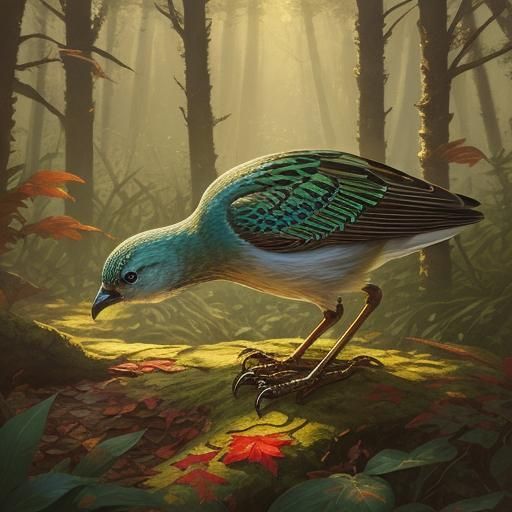 Nut Bird in Forest: Vibrant Digital Art