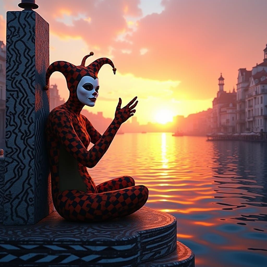 Harlequin in Geometric Maze Optical Illusion