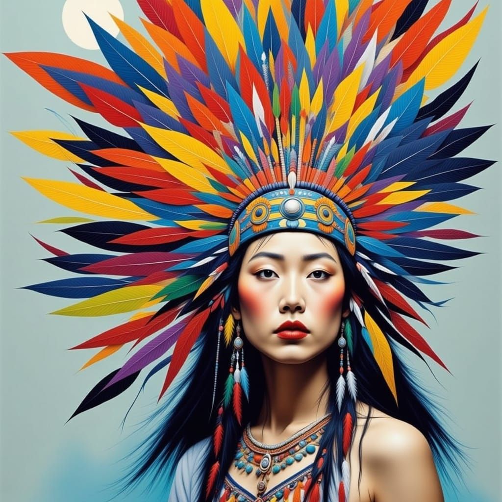 Native American Fantasy Powwow in Vibrant Abstract Style