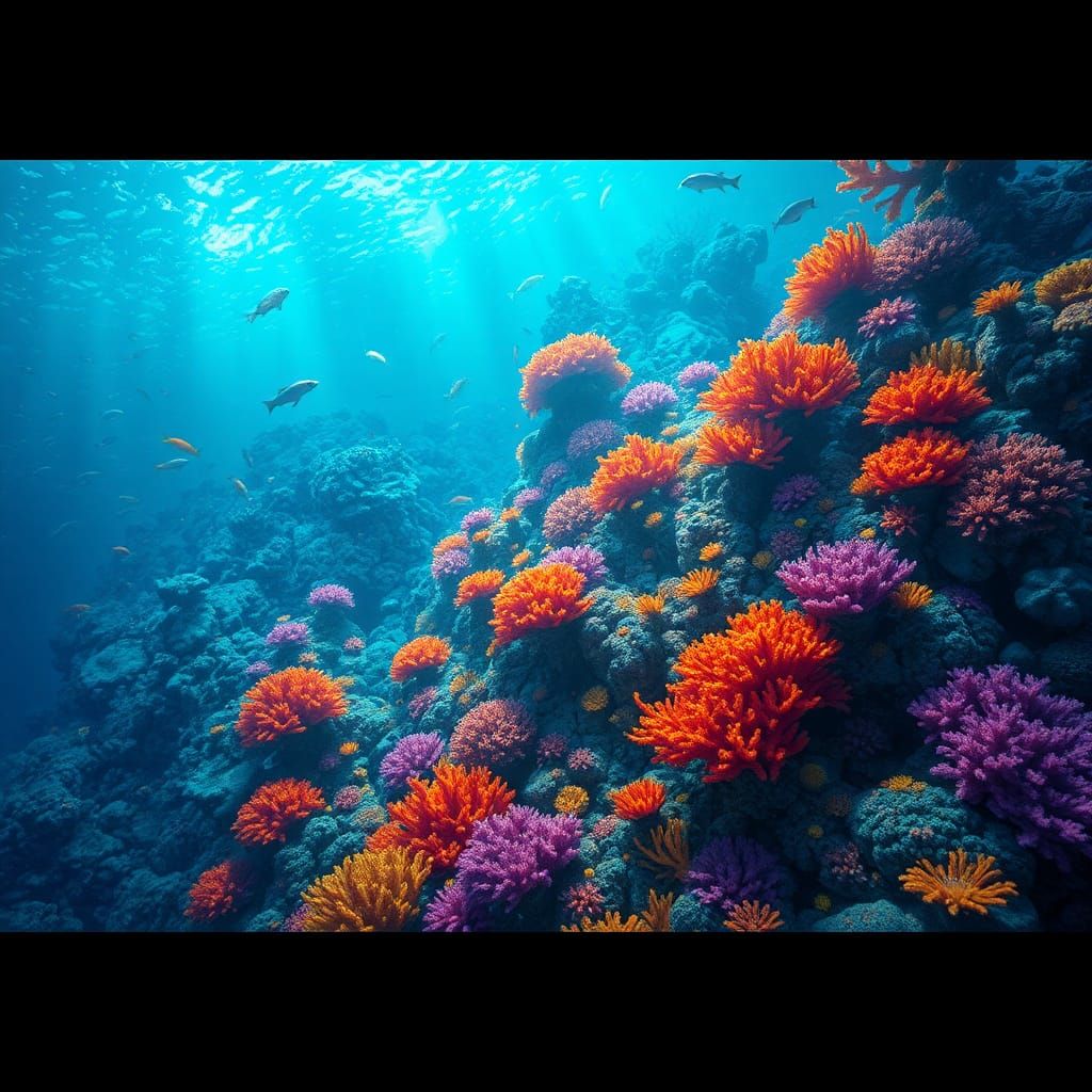 Vibrant Coral Reef with Marine Life: A Digital Painting