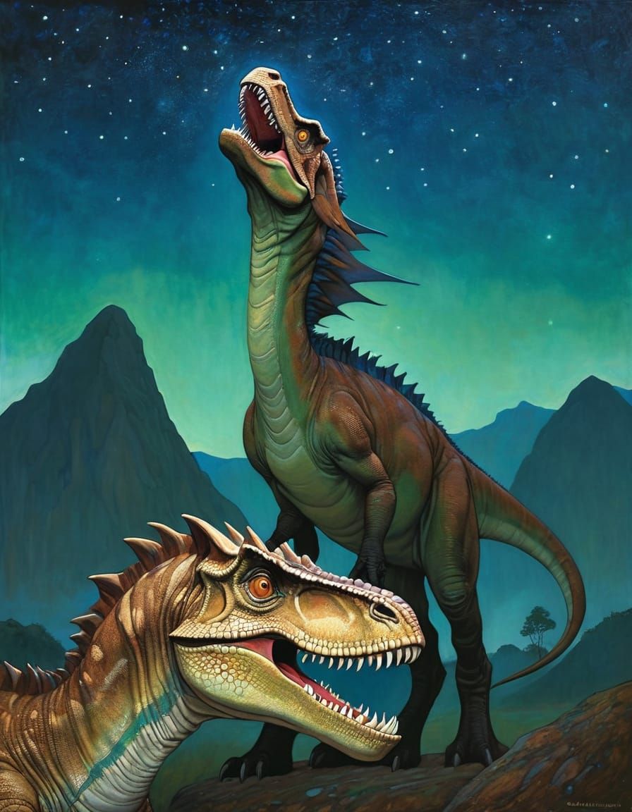 Jurassic Dinosaur in Klimt, Moebius, Shapcott Style