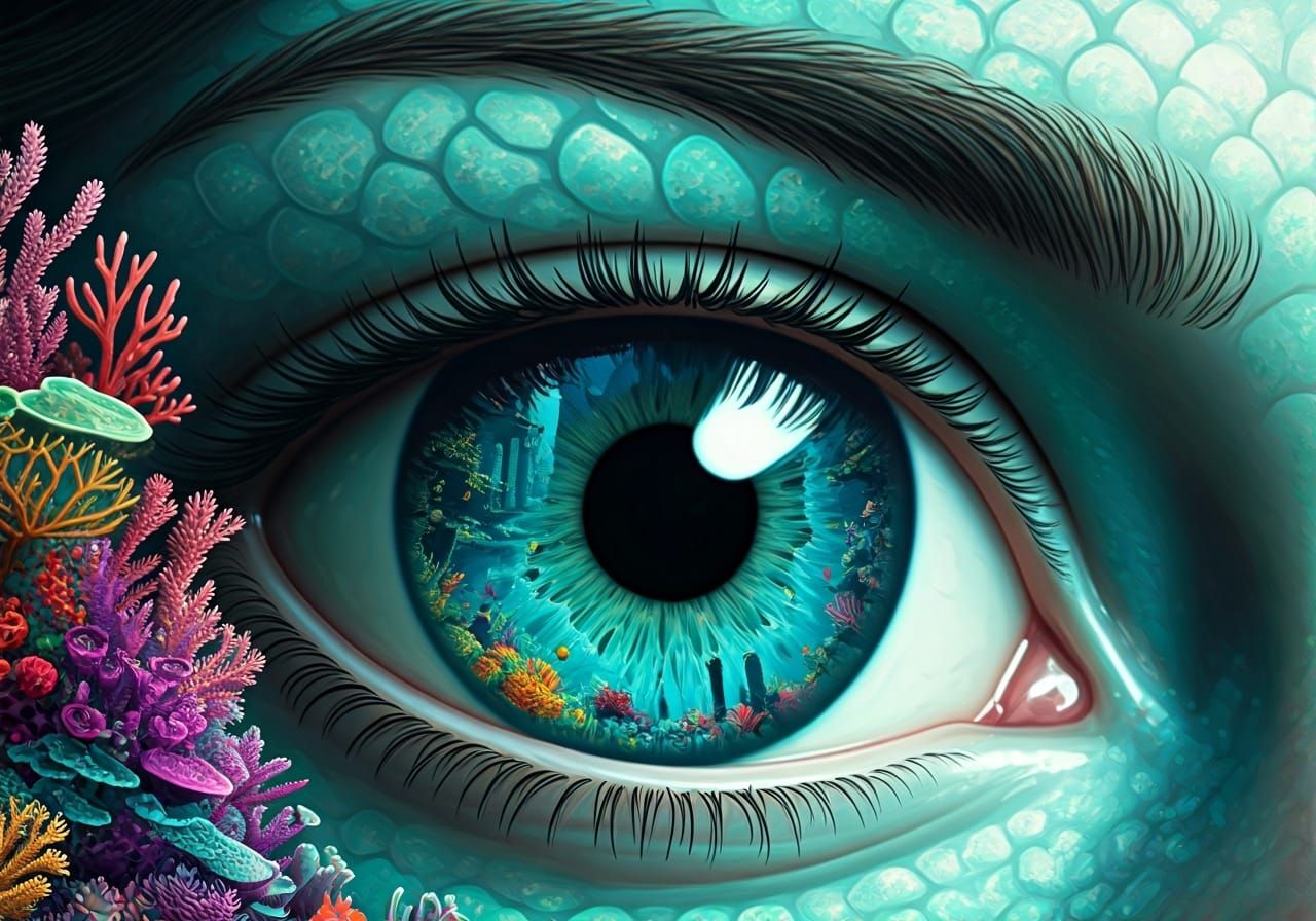 Mermaid's Eye Reflecting Atlantis: Digital Art