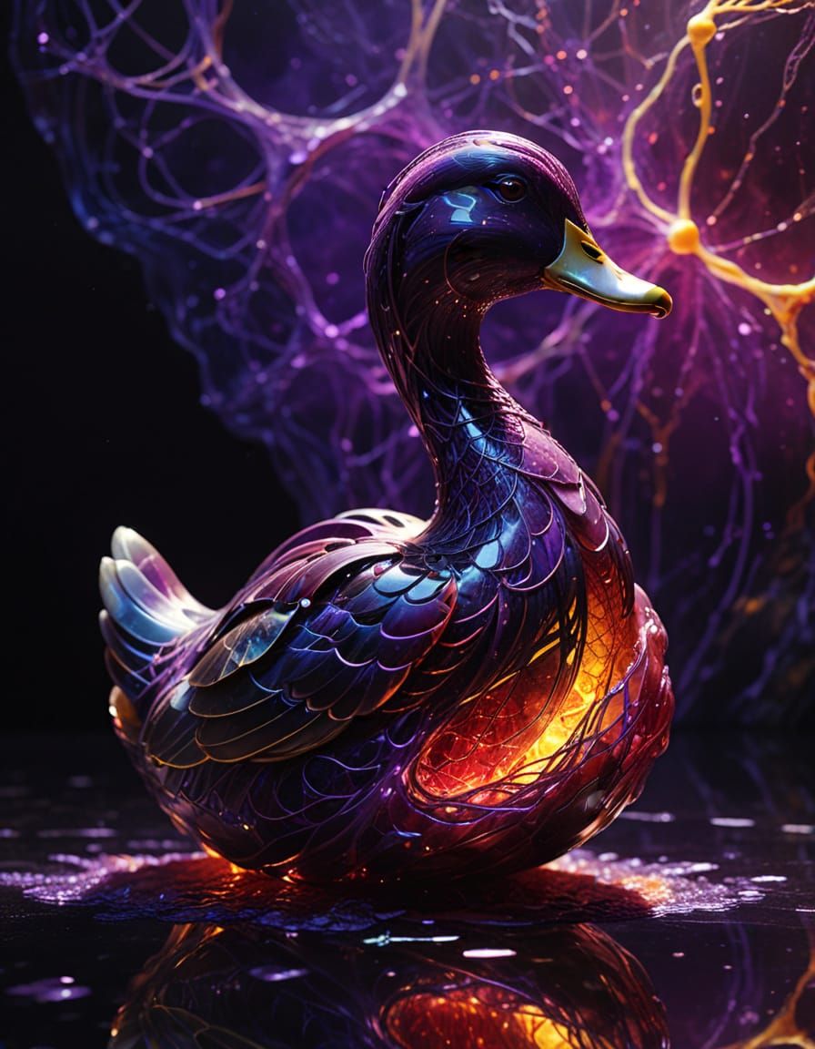 Marble Duck Sculpture with Glowing Network