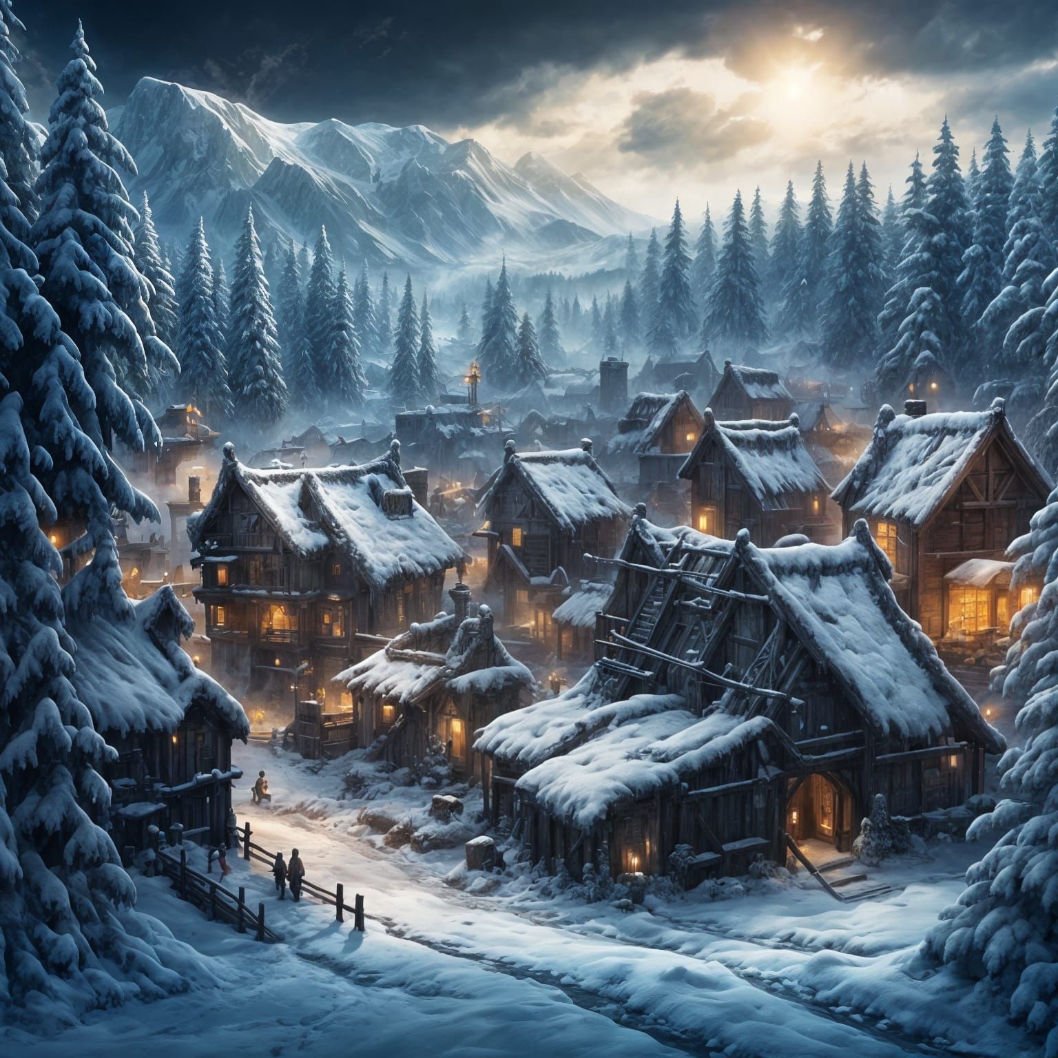 Dark Fantasy Roman Village in Winter