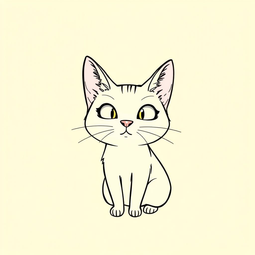 Minimalist Cat Doodle in Vibrant 3D Anime Style