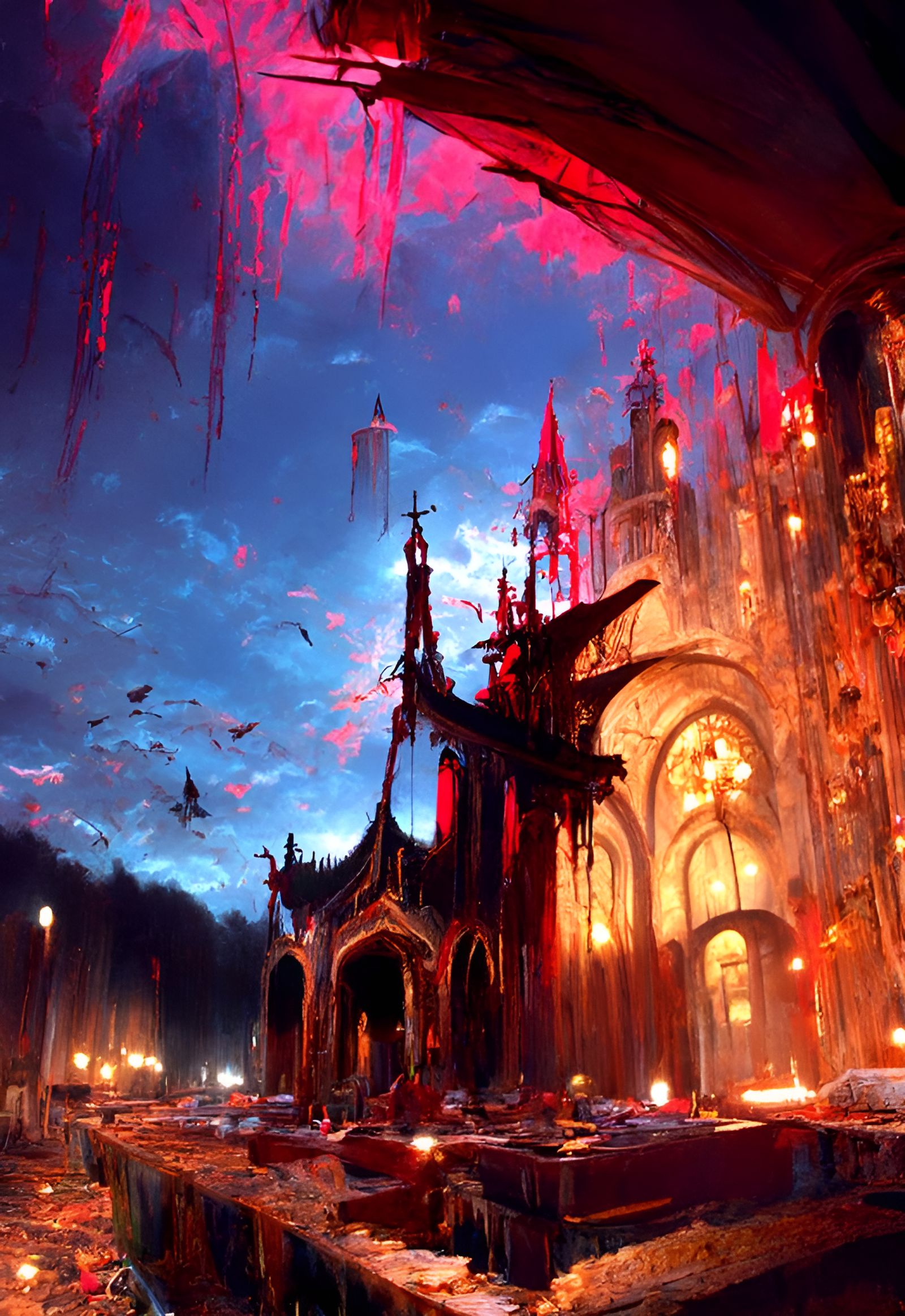 Elaborate Evil Cathedral at Night in Hyperrealism