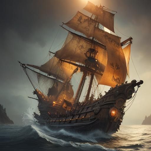 Pirate Ship in a Bottle: Hyperrealistic Concept Art