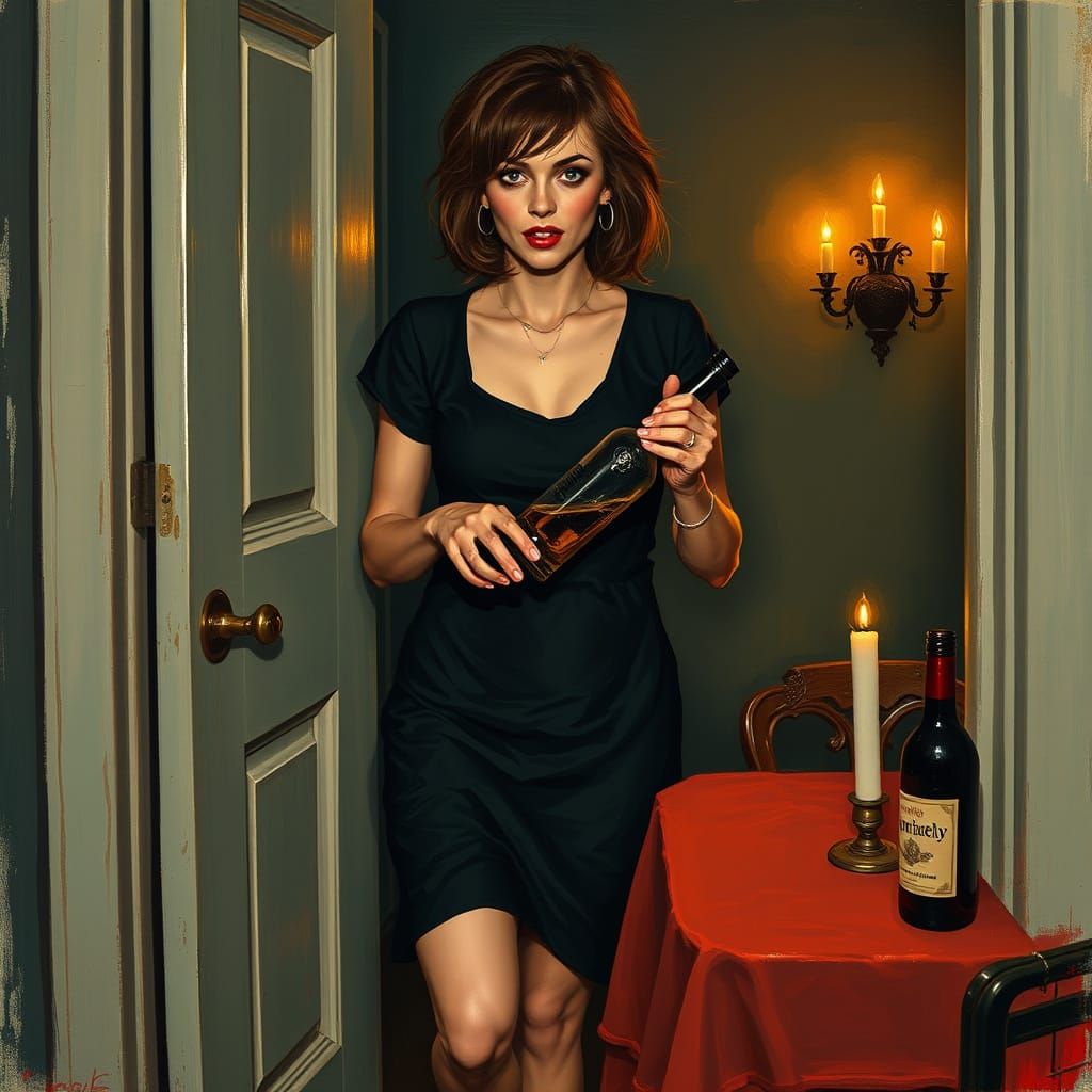 Sensual Woman Sways Drunkenly Against Door Frame