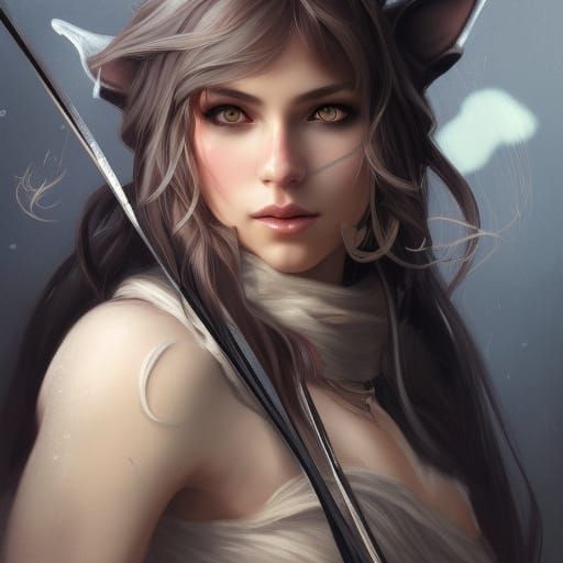 Fantasy Wolf Girl Archer Portrait in Ethereal Style