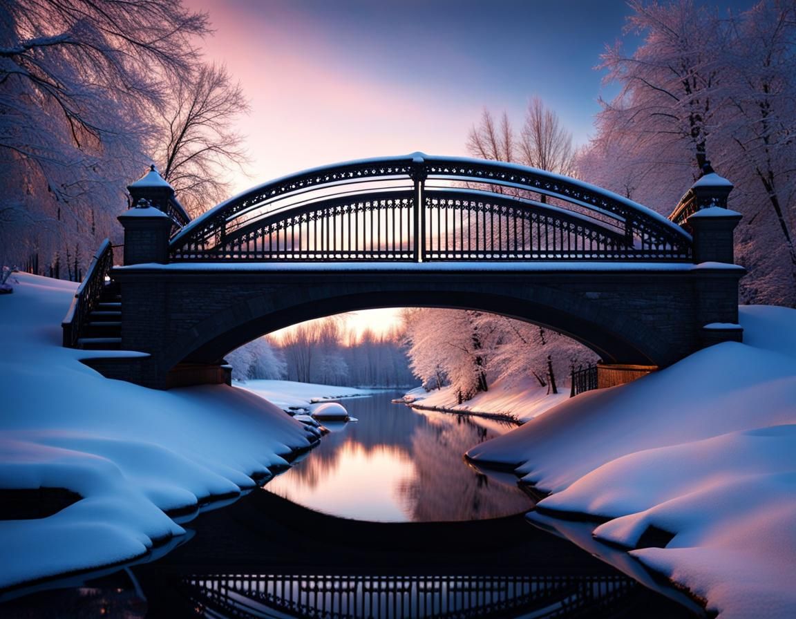 Wrought-Iron Bridge in Winter Wonderland