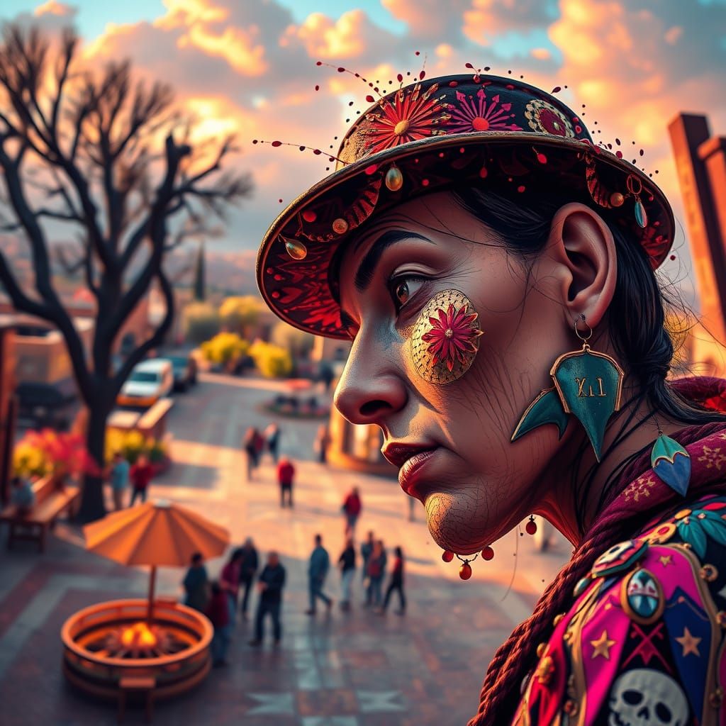 Detailed Hyperrealistic Southwest Town Square Park