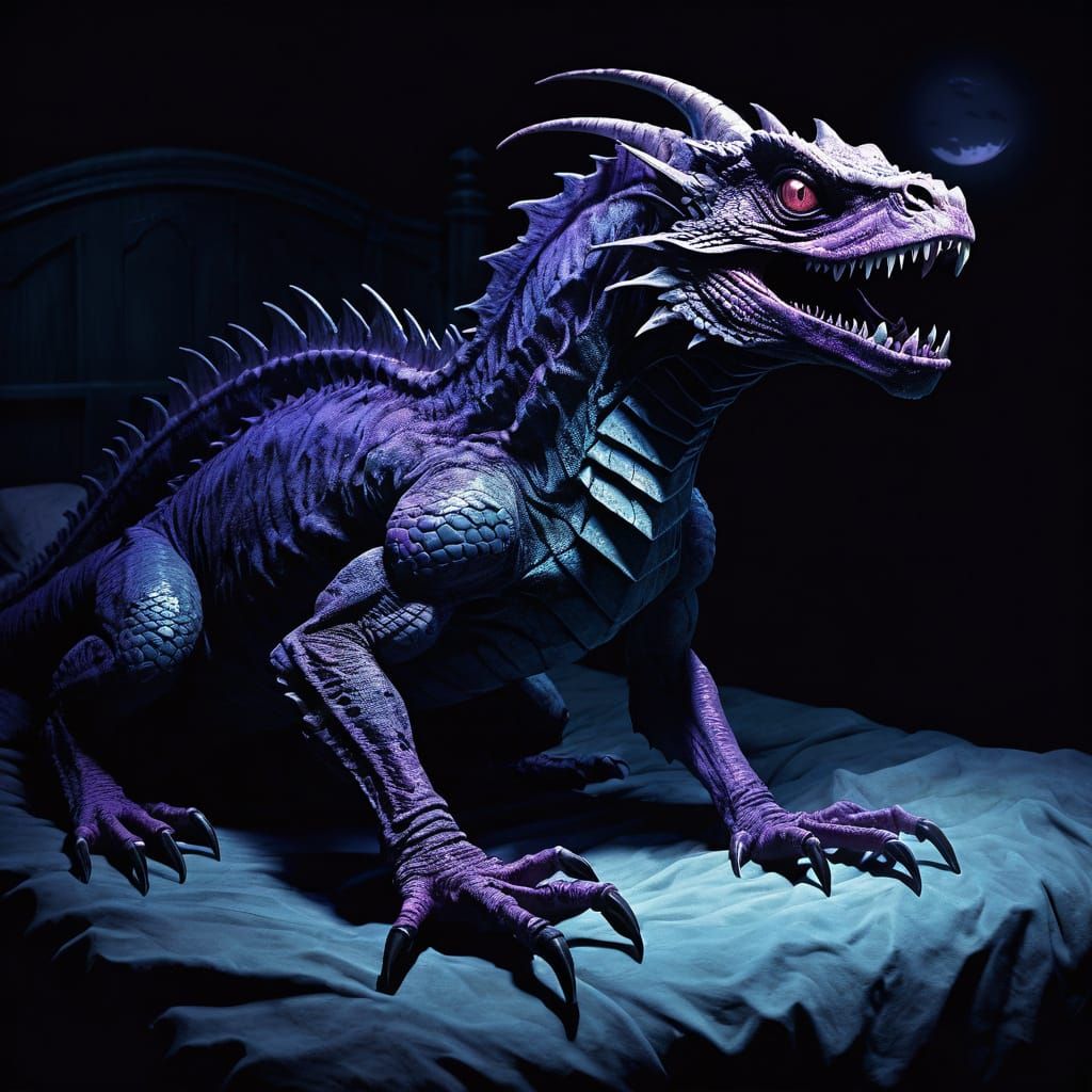 Creepy Dark Fantasy Basilisk Emerges at Night