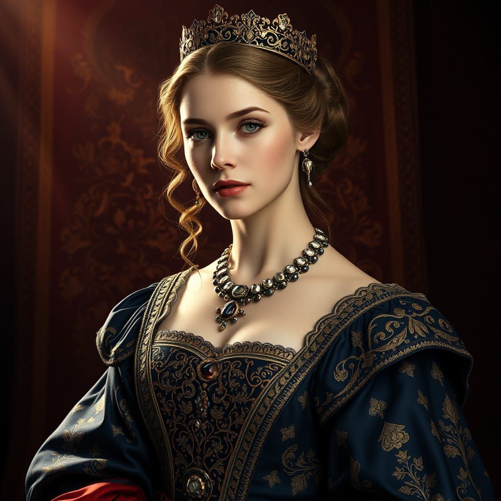 Regal Queen Portrait in Luxurious Medieval Style