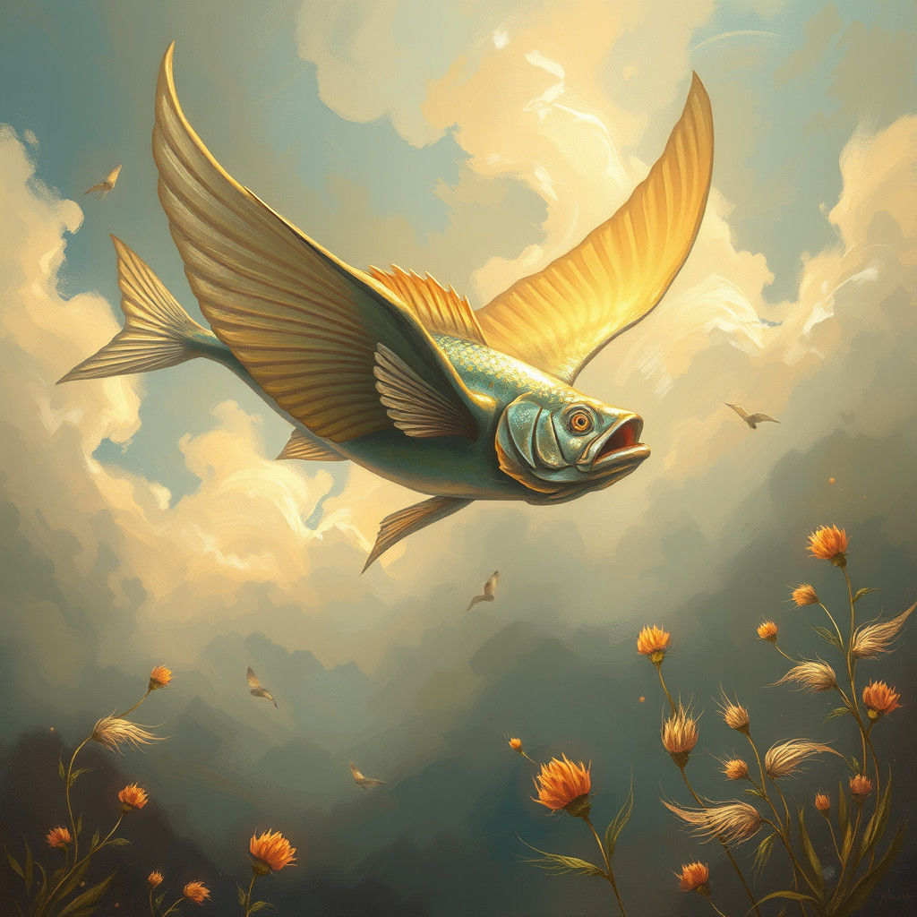 Majestic Flying Fish Soaring in Dreamlike Fantasy