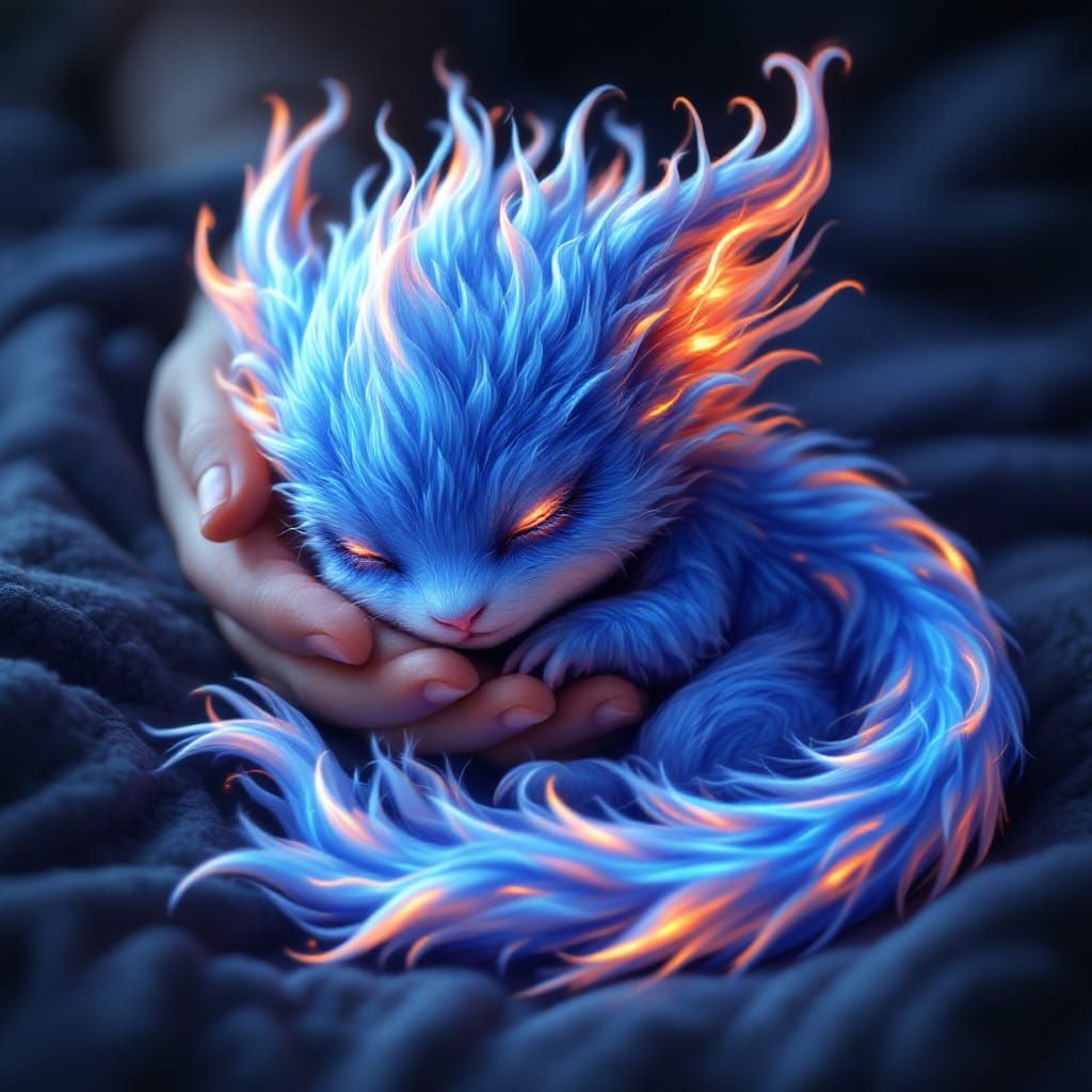 Adorable Baby Flame Creature Curled Up Contentedly