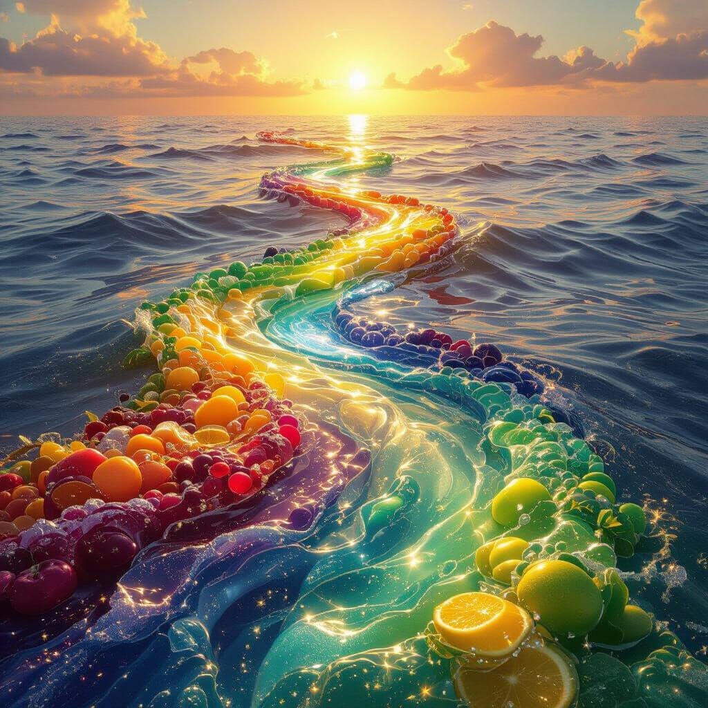 Surreal Ocean of Pouring Fruit Juices