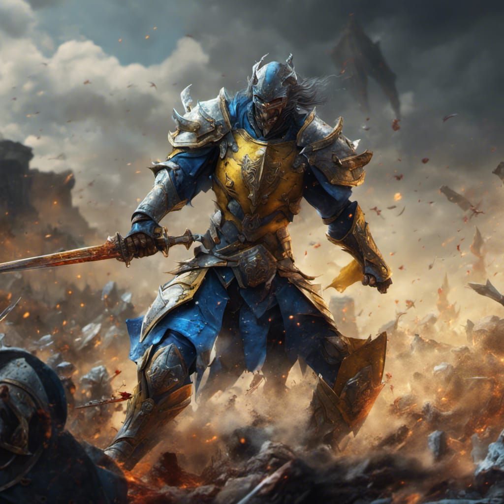 Blue and Yellow Paladin Battlefield Fight