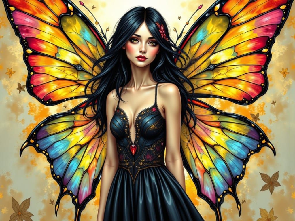 Gothic Fairy Art in Comic Style with Abstract Wings