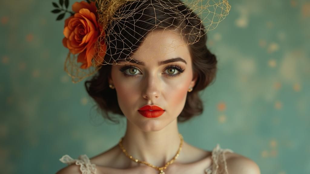 Kitschy Pinup Lady with Gossamer Veil