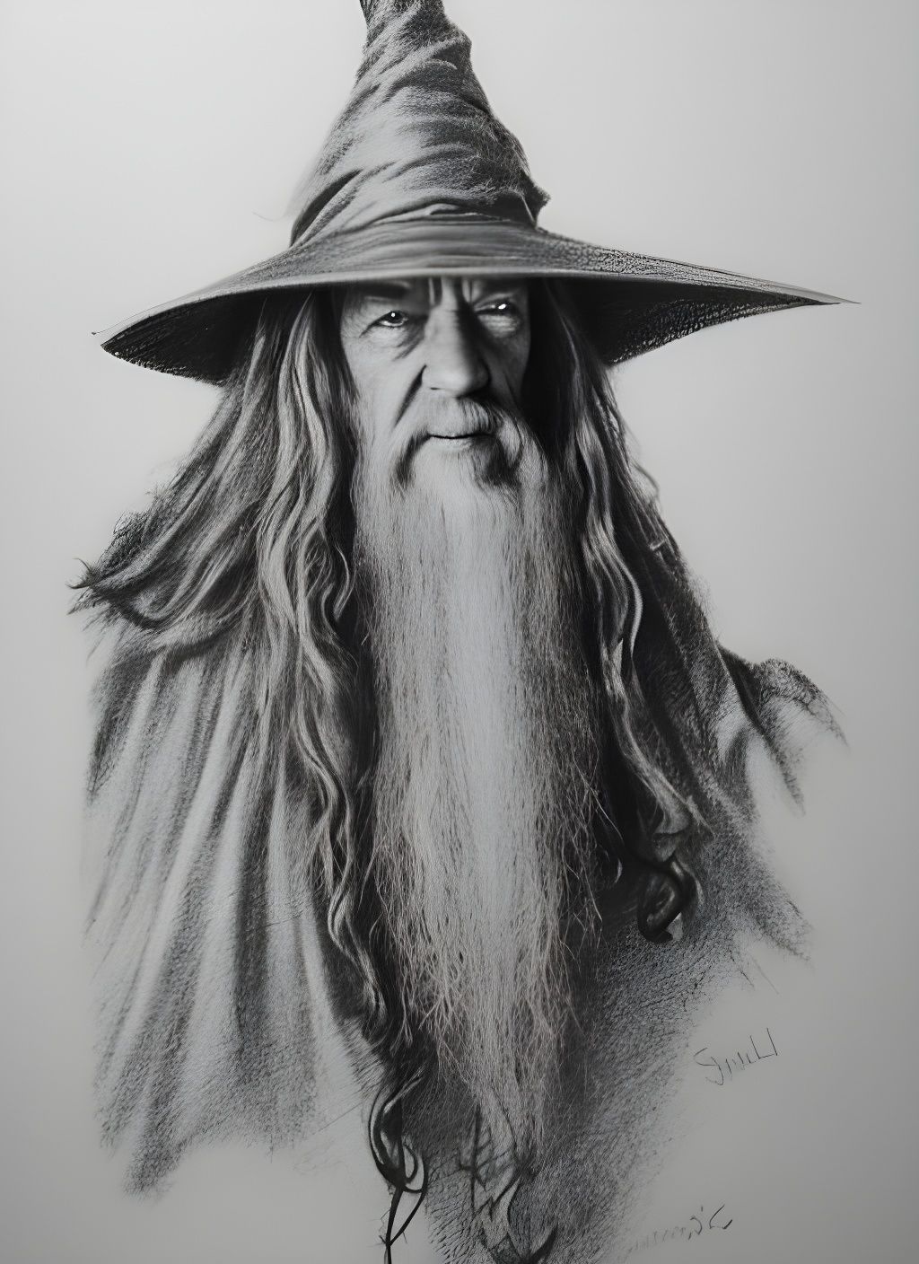 Gandalf Portrait in Pencil Sketch Style