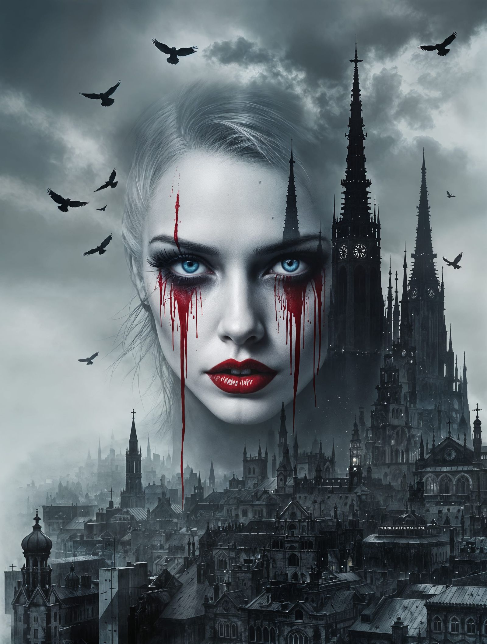 Gothic Cityscape with Enigmatic Woman