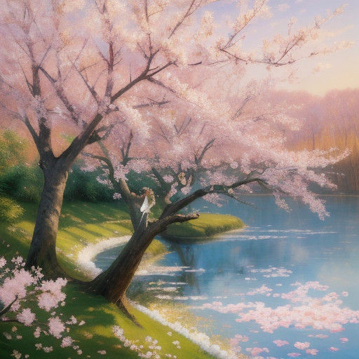 Majestic Almond Tree in Full Bloom, Soft Focus Photography
