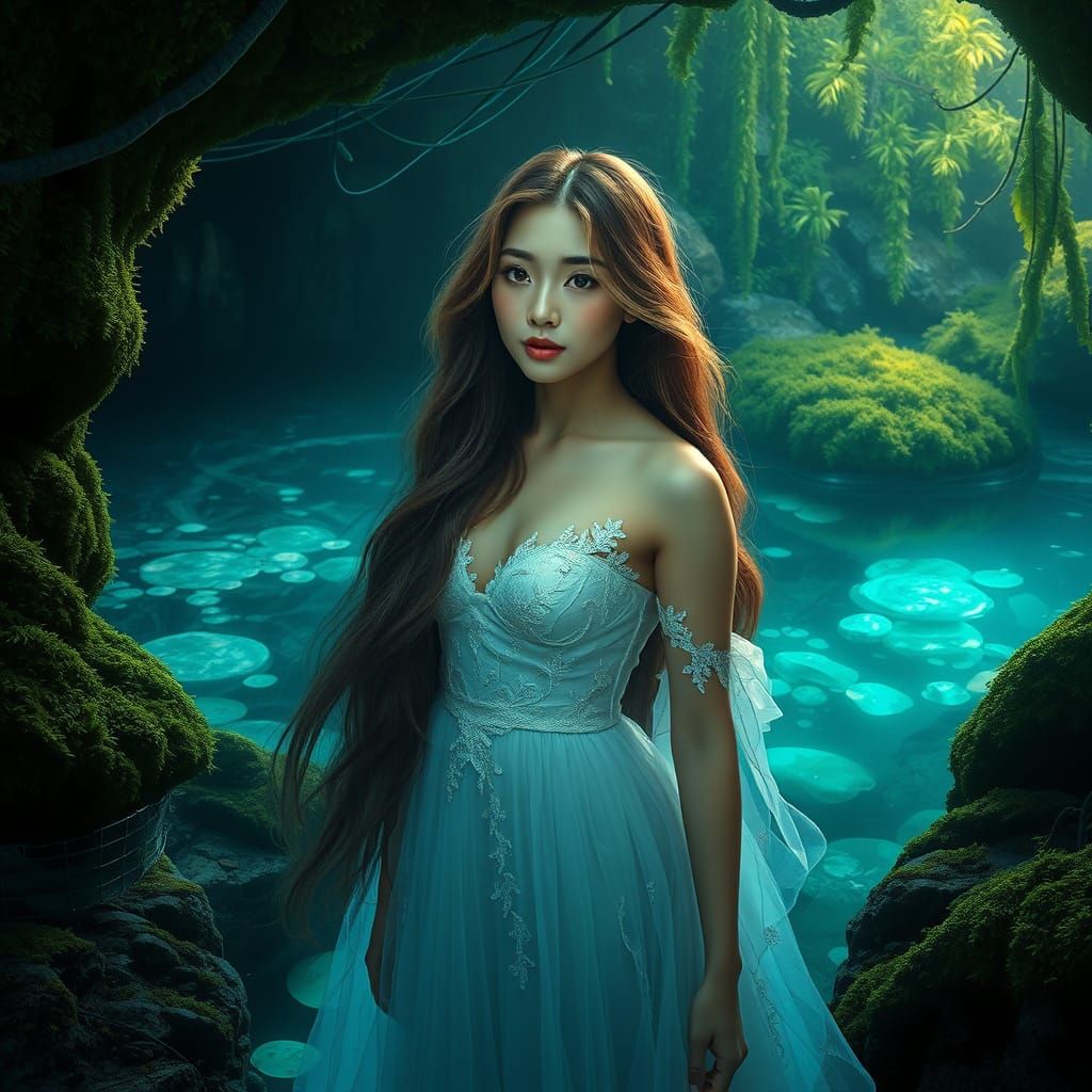 Mystical Asian Goddess in Crystal Grotto