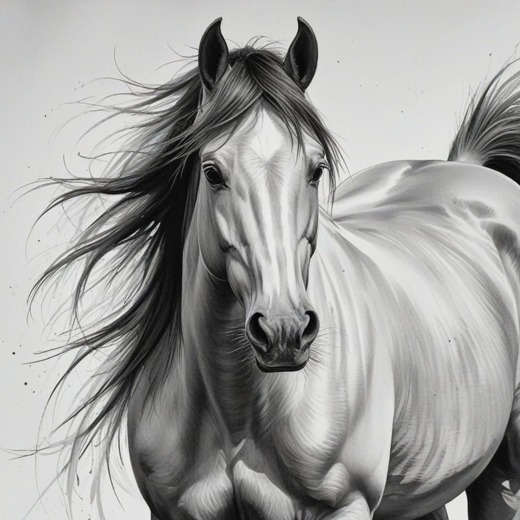 Expressive Monochromatic Horse Portrait in Brush Style
