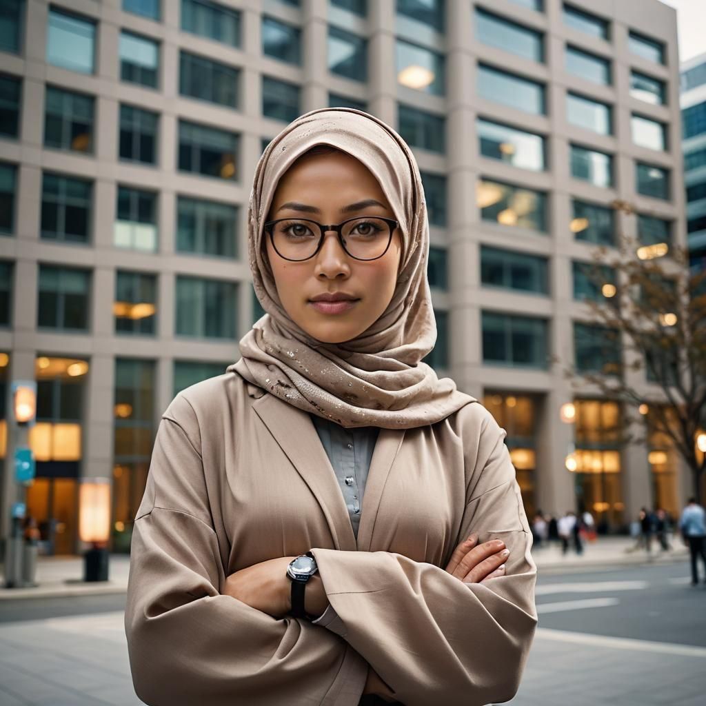 Professional Portrait of Woman with Hijab and Glasses