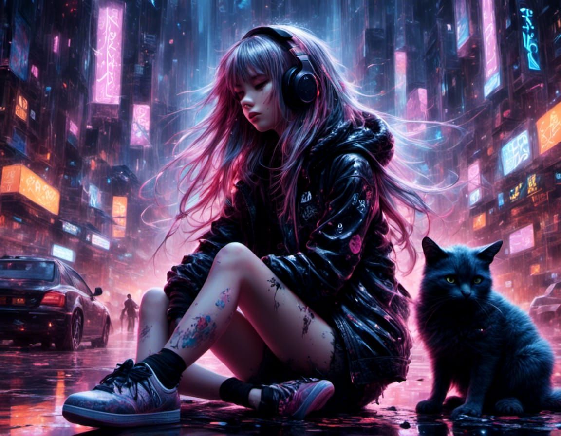 Girl with Skateboard in Tokyo Graffiti Art