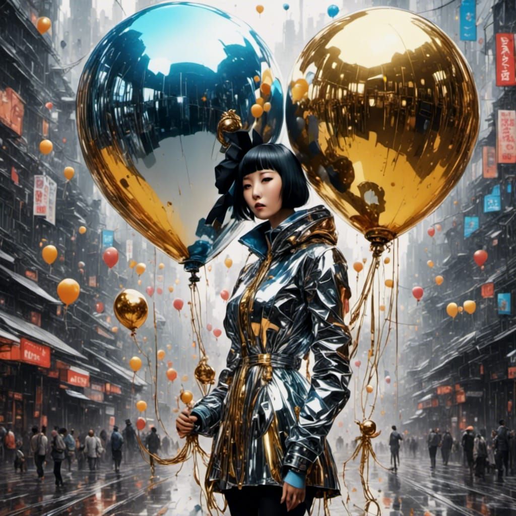 Asian Android with Brassy Balloon Features