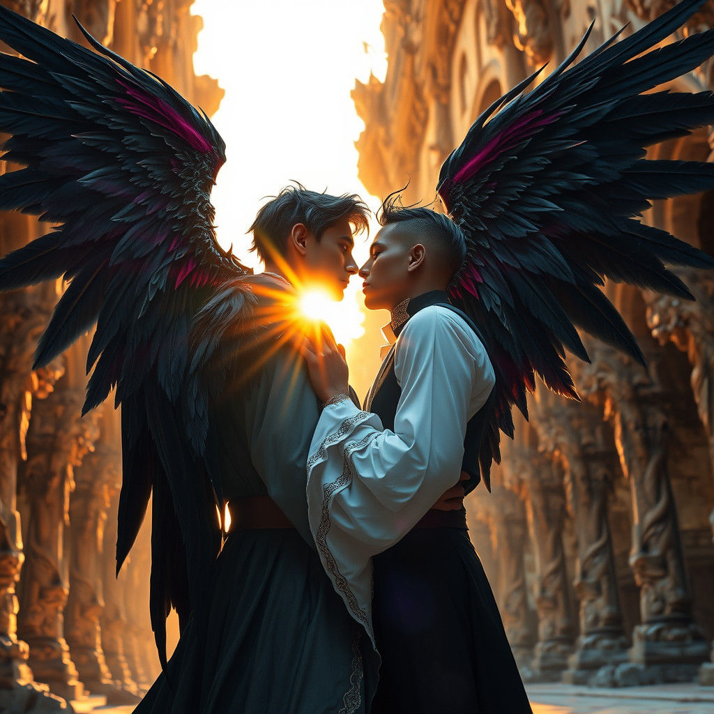 Evil Angel and Lover in Gothic Architecture