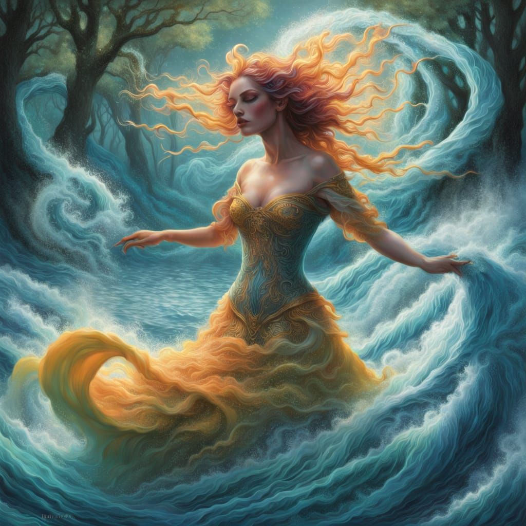 Ethereal Water Witch in Psychedelic Fairytale Style
