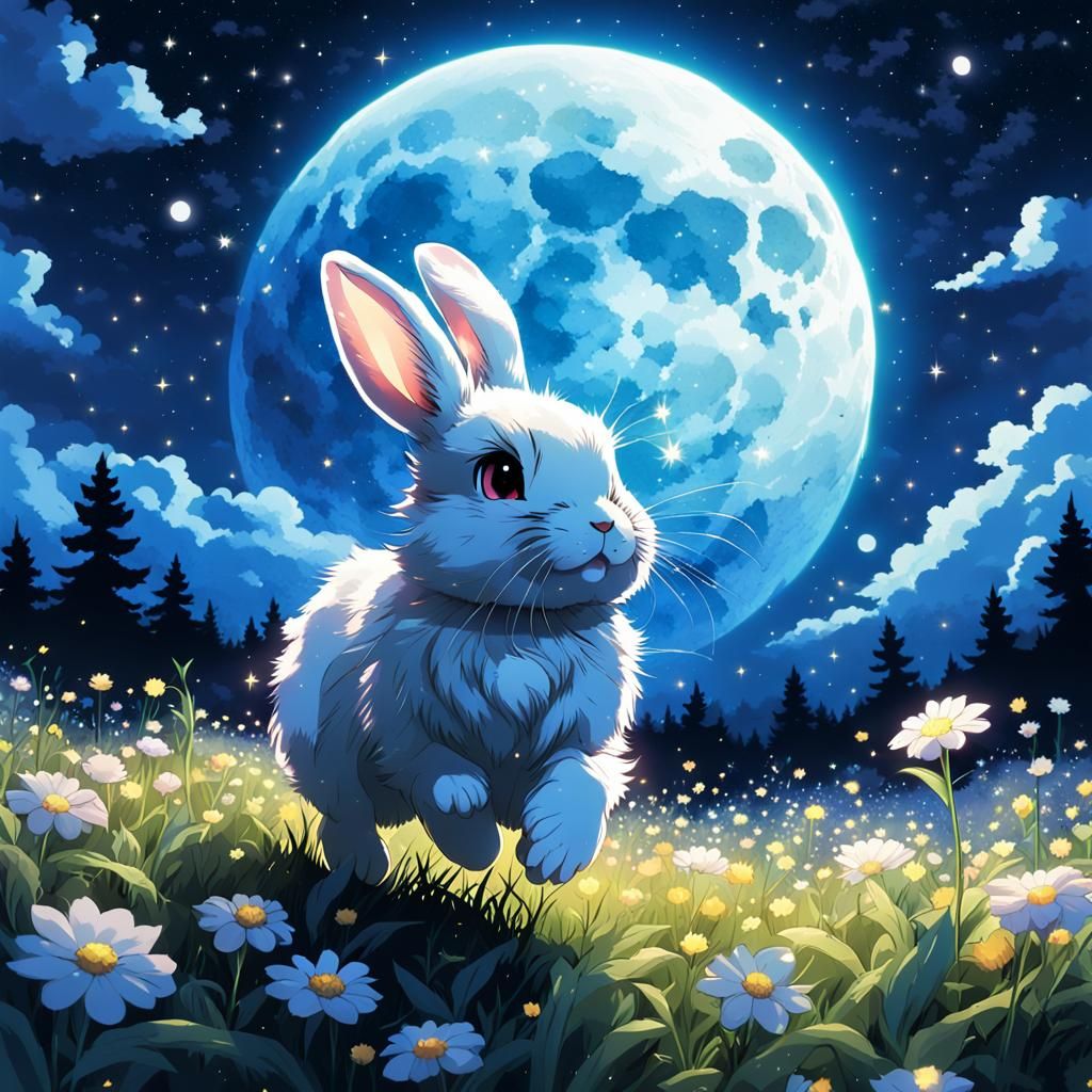 Sparkling Rabbit in Glowing Flower Field