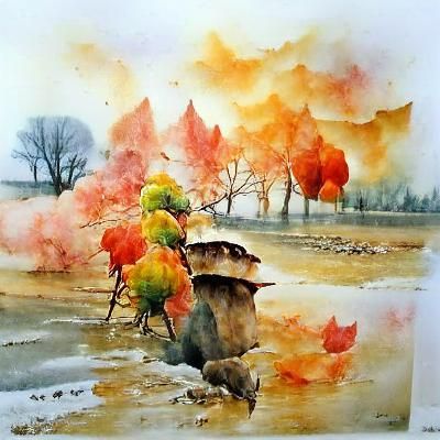 Beautiful Watercolor Autumn Landscape Painting