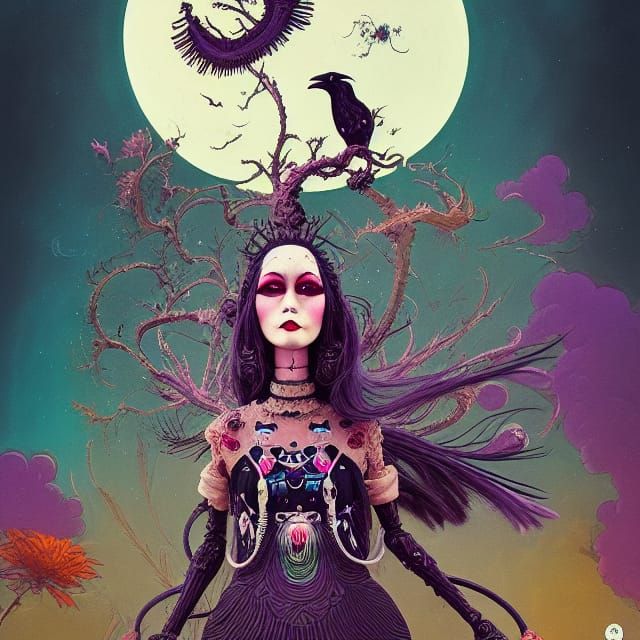 Retrofuturistic Crow Goddess: Intricate Matte Painting
