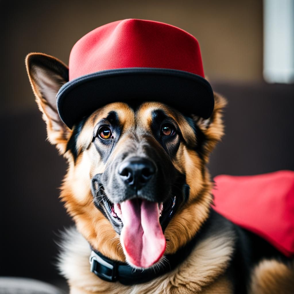 Smiling German Shepherd in a Hat