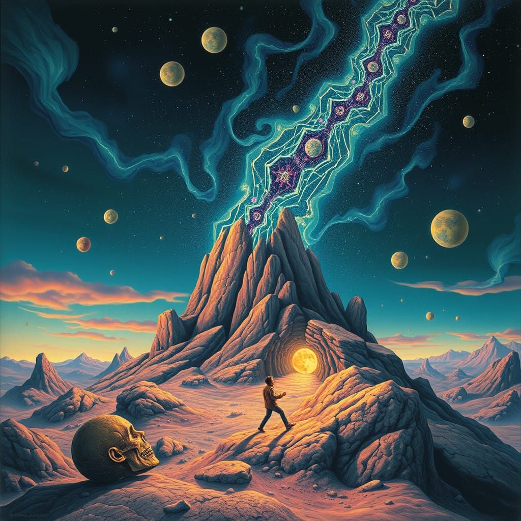 Surreal Non-Euclidean Vortex Unfolds in Cosmic Fever Dream