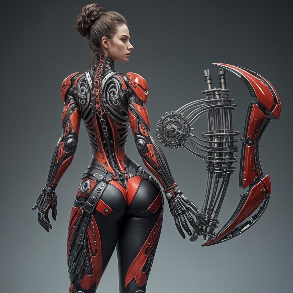 Glamorous Biomechanical Goddess with Metallic Body