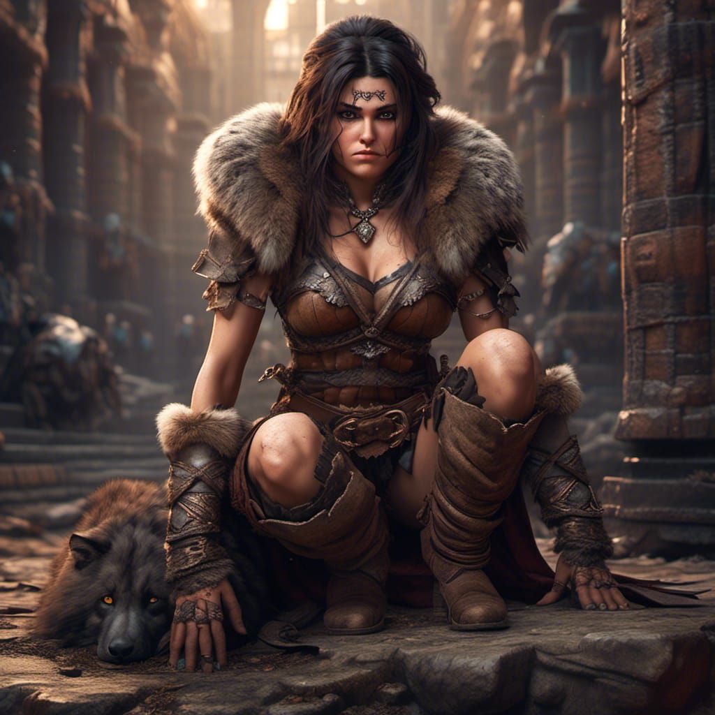 Hyperrealistic Barbarian Warrioress in HDR
