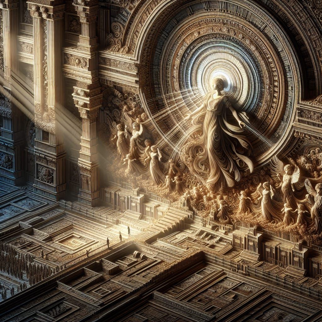 Digital Mosaic Relief: Girl Radiating Light