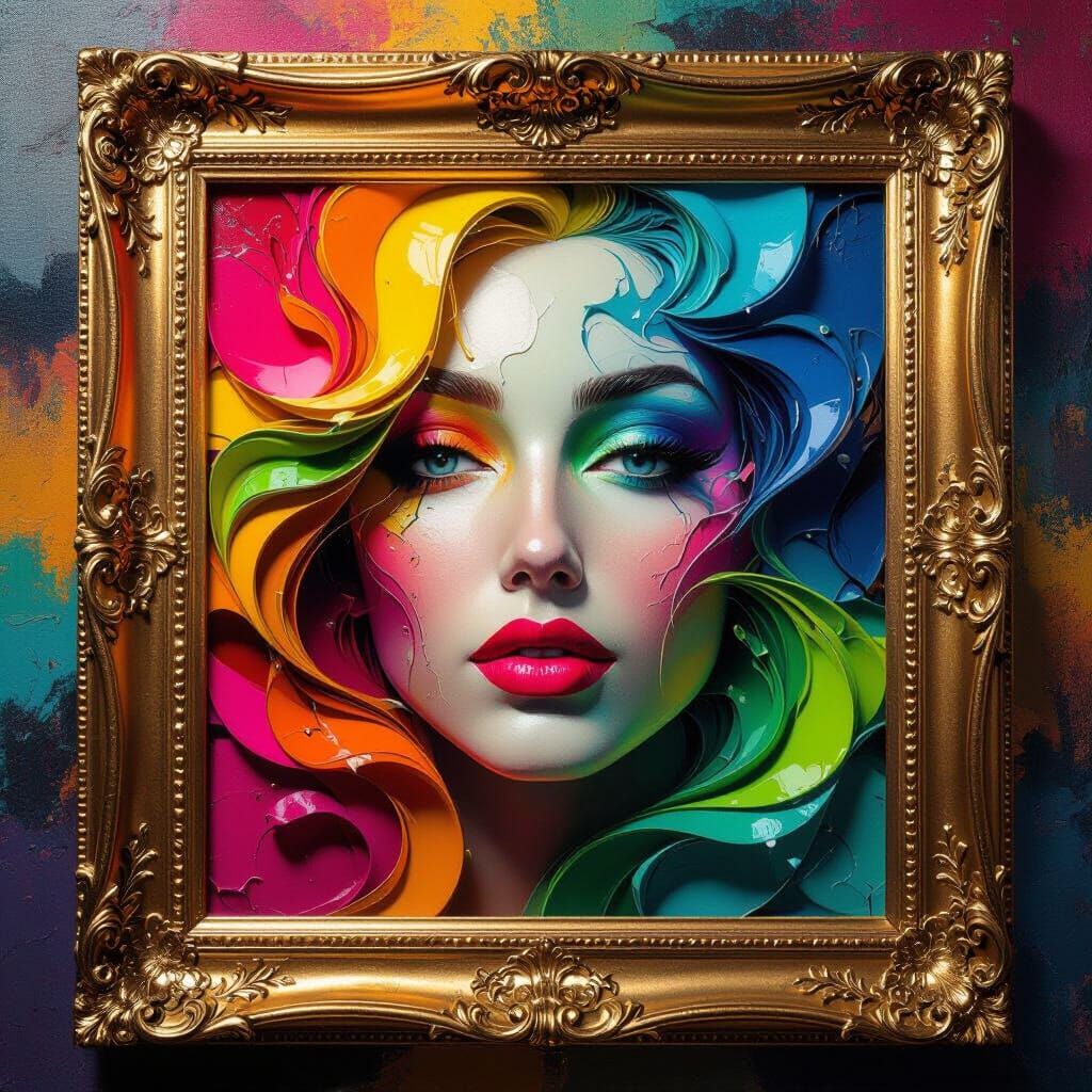 Vibrant Abstract Masterpiece in Golden Frame