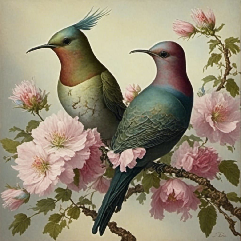 Birds in Bloom: A Vibrant Floral Perch