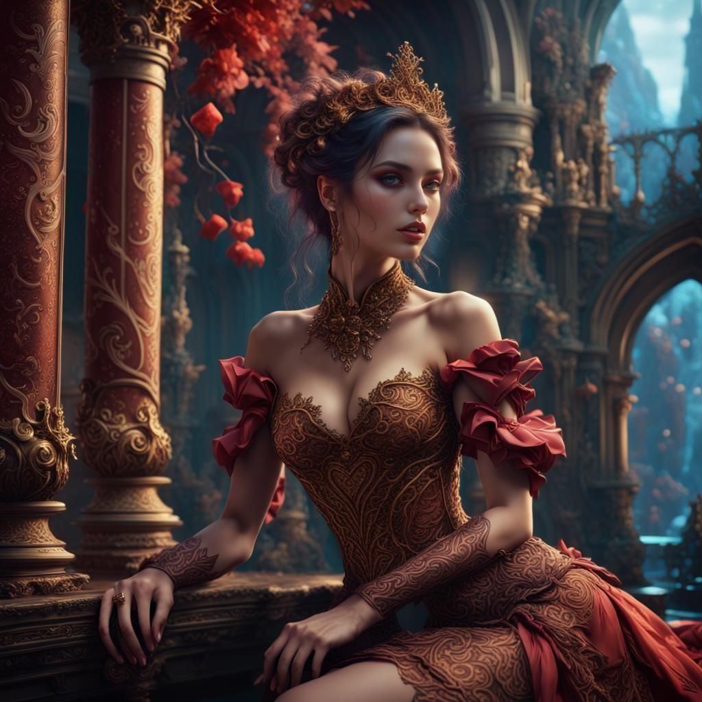 Fantasy Beauty's Alluring Seduction: Detailed Digital Art